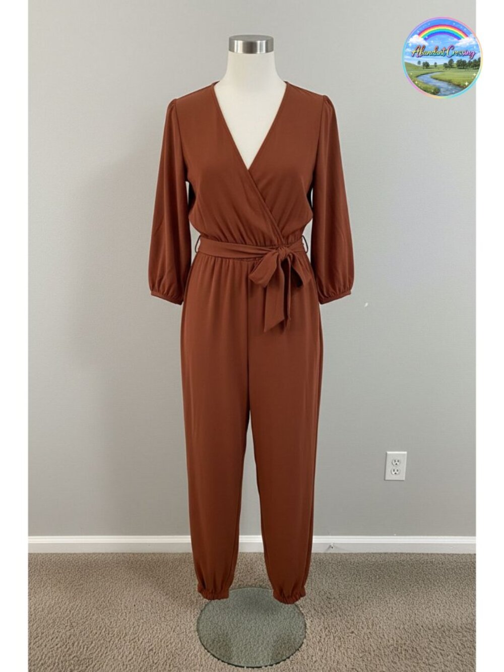 Women's V-Neck Long Sleeve Jumpsuit with Belt and Pockets, Teacher Outfit